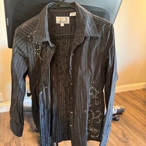 Panhandle Slim Black and Gray Striped Shirt
